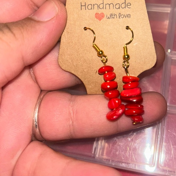 Red Handmade Crystal  Earrings - Picture 3 of 4